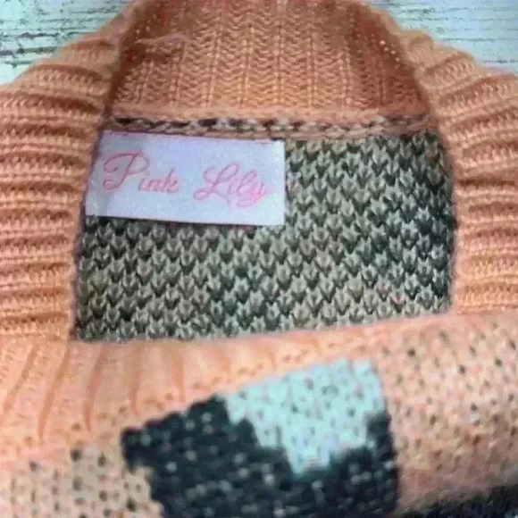 Pink Lily leopard print knitted sweater coral color women’s size Medium - Picture 4 of 7